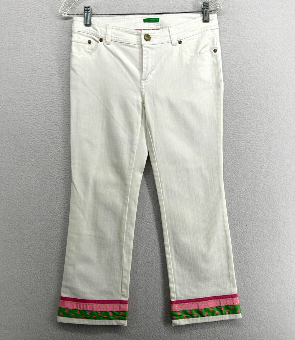 LILLY PULITZER Jeans 30 Palm Beach Fit Low Rise Cropped Stretch Denim White